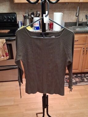 august silk Olive Ribbed Boatneck Long Sleeve Top with Tie Cuffs
